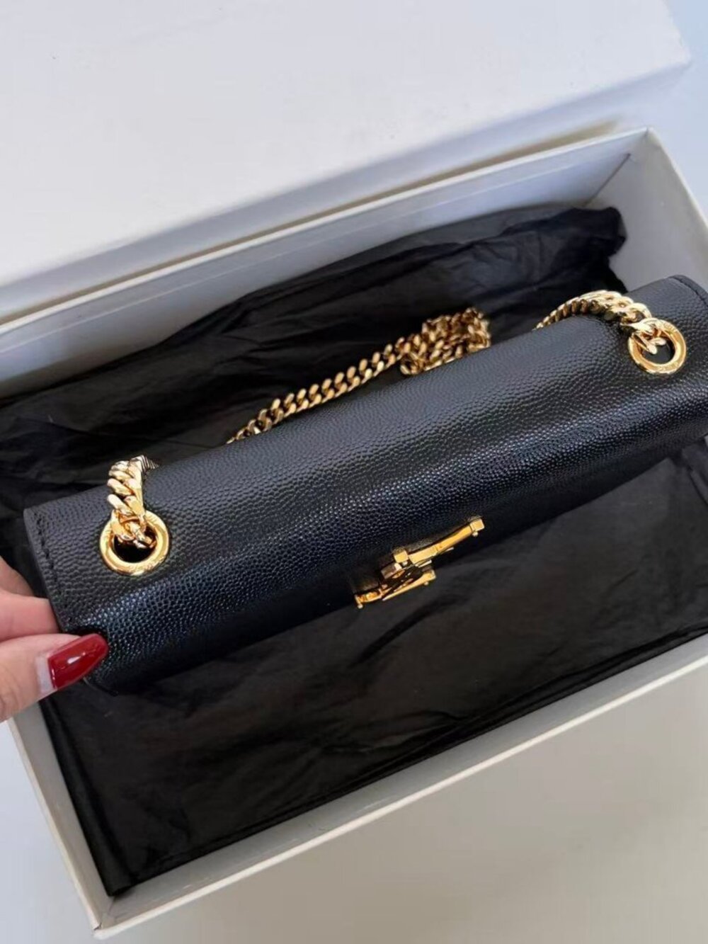 Saint Laurent Black Leather Crossbody with Gold YSL Chain - Picture 3 of 9